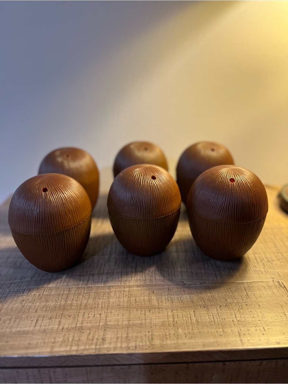 Brown Plastic Coconut Shell 2 piece Cups (Set of 6)